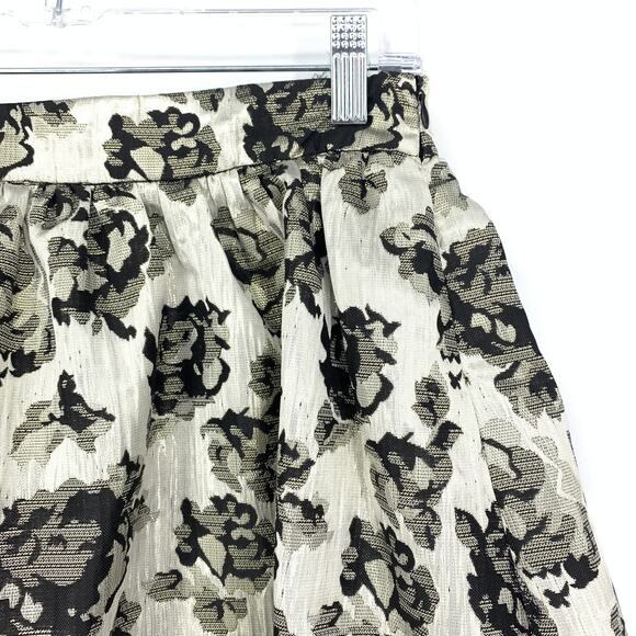 Y2K Forever 21 Women's Size Small Metallic Rose Print A-Line Skirt Black Silver - Picture 3 of 8